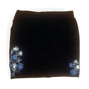 Roz & Ali Black Skirt with Embroidered  Blue Floral Design